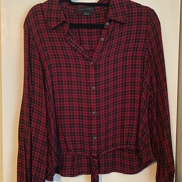 Sanctuary Plaid Tie-Front Top - Picture 1 of 4